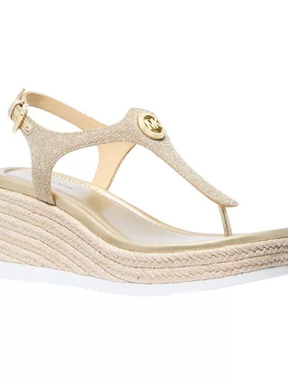 Michael Kors Gold Espadrille Wedge Thong Sandal with MK Logo